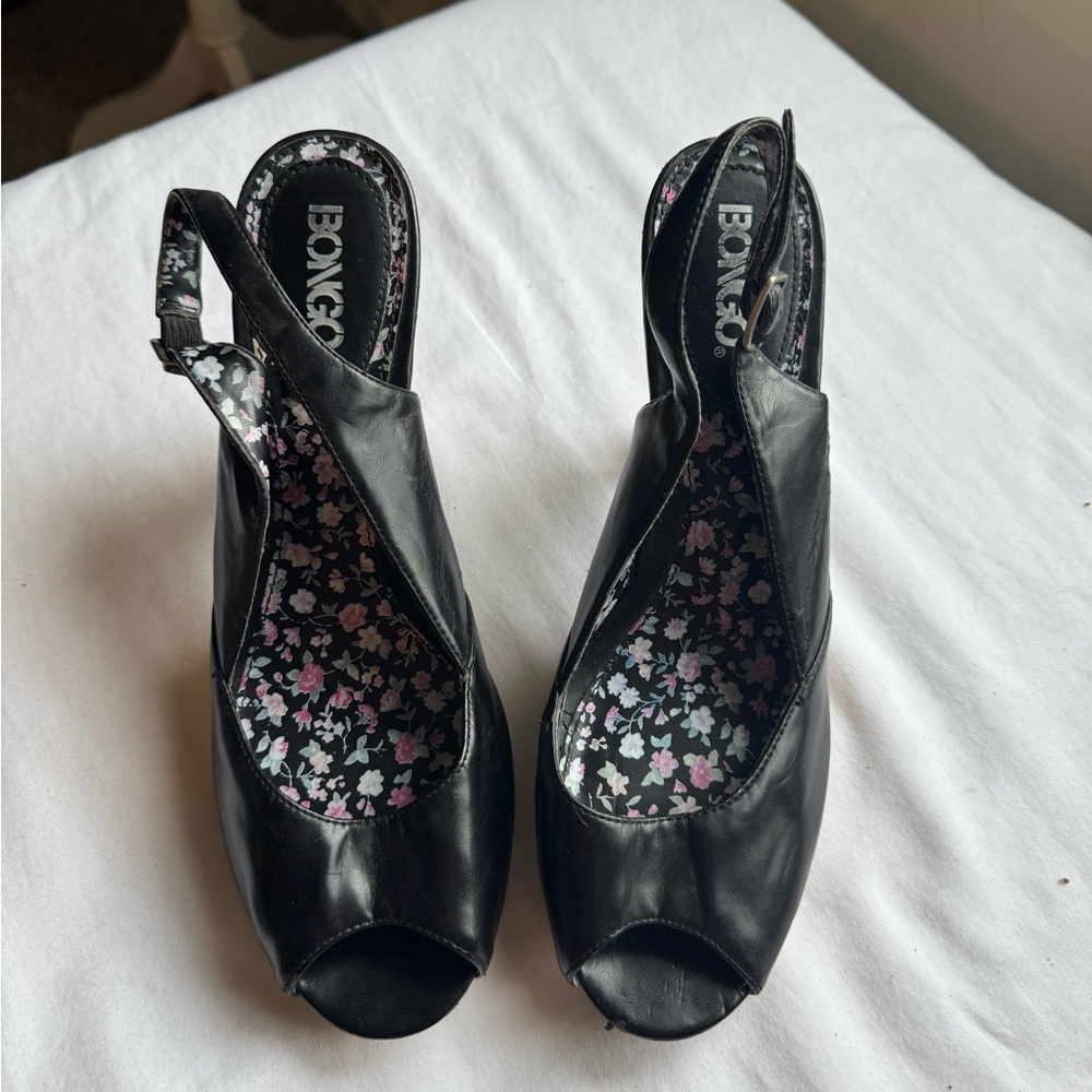 Vintage Y2K Rare BONGO Elegant Black Peep-Toe Slingback Heels Size 8.5